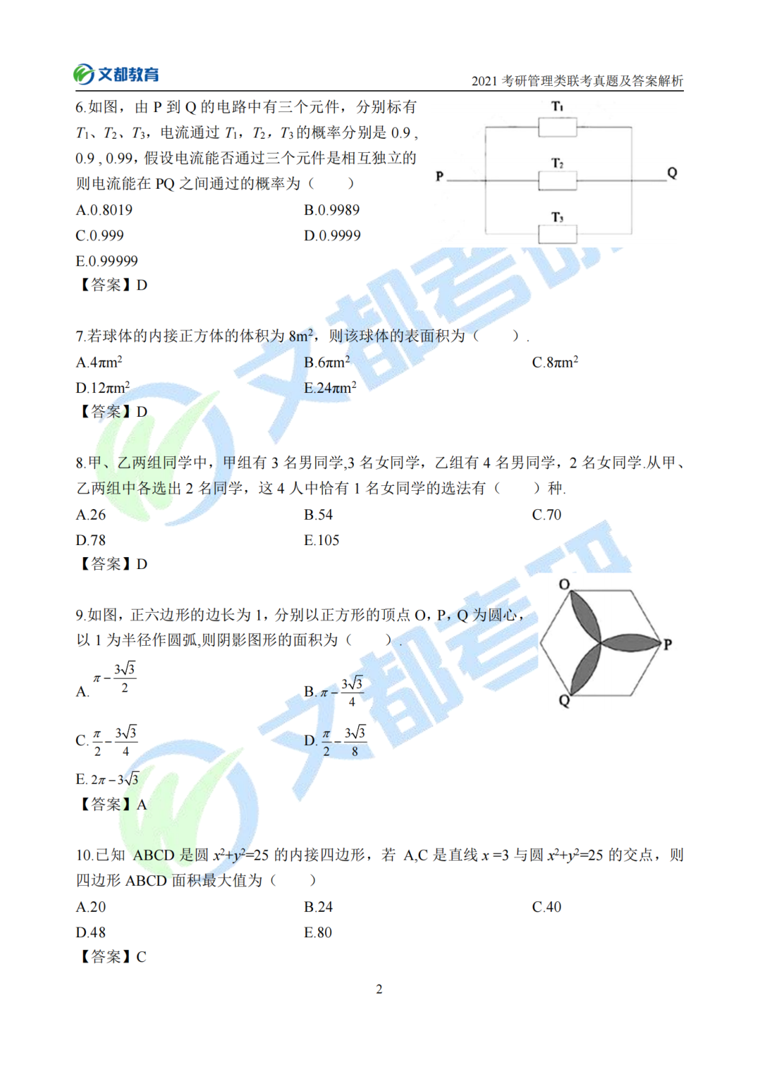文都考研2021考研管理類聯考真題及答案解析（完整版）
