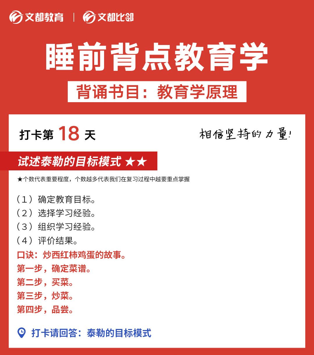 睡前背點教育學之文都考研：試述泰勒的目標模式