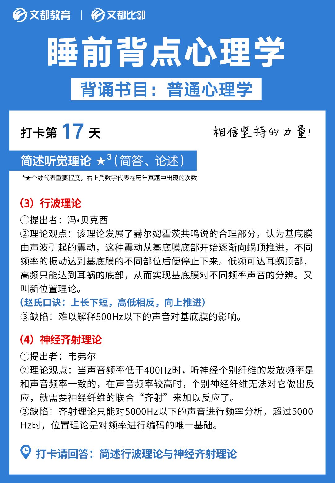 睡前背點(diǎn)心理學(xué)之文都考研：試述行波理論與神經(jīng)齊射理論