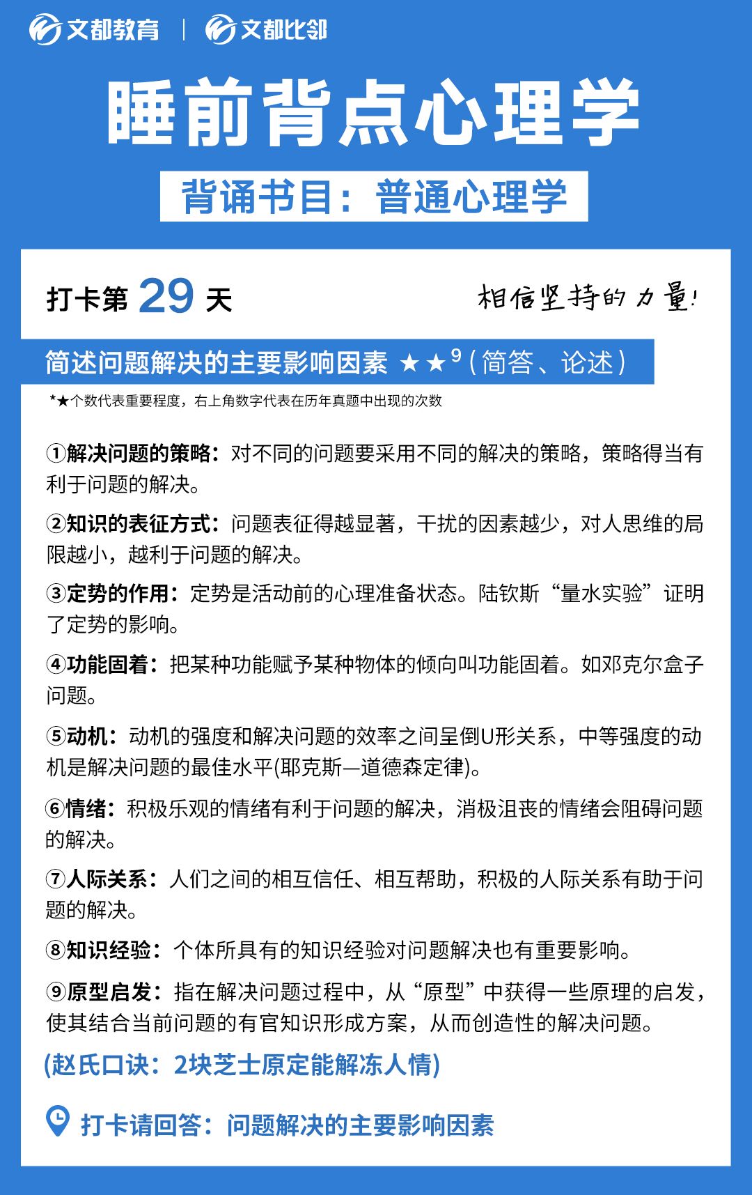睡前背點(diǎn)心理學(xué)之文都考研：簡(jiǎn)述問題解決的主要影響因素