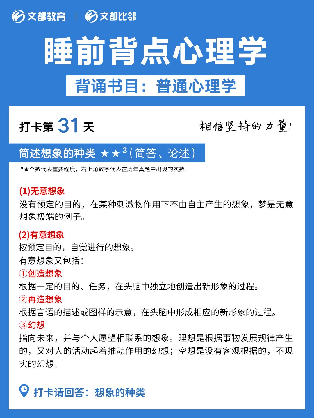 睡前背點心理學之文都考研：簡述想象的種類