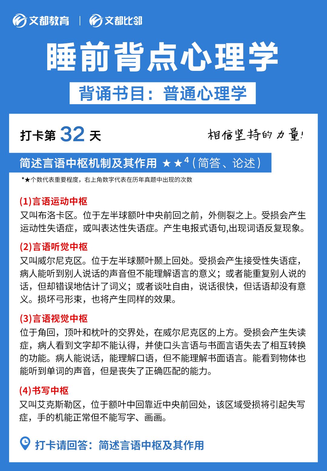 睡前背點(diǎn)心理學(xué)之文都考研：簡述言語中樞機(jī)制及其作用