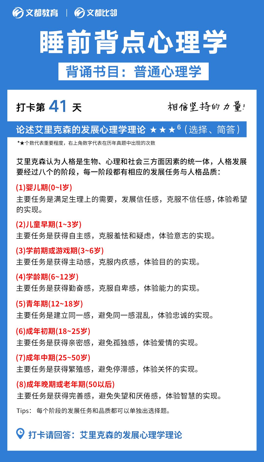 睡前背點心理學之文都考研：述埃里克森的發(fā)展心理學理論